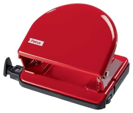 Petrus 52 Taladro Perforador Clasico Metalico - Hasta 20 Hojas - Marcas De Formato - Facil Vaciado - Punzones 5.5Mm - Color Rojo