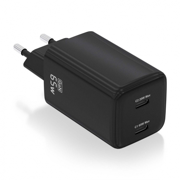Aisens Cargador Gan Usb-C 65W - Alta Eficiencia Energetica - Tecnologia Ai - Multiples Protecciones - Carga Rapida Y Segura - Compatible Con Pd3.0 Y Otros Protocolos - 2 Puertos Usb-C