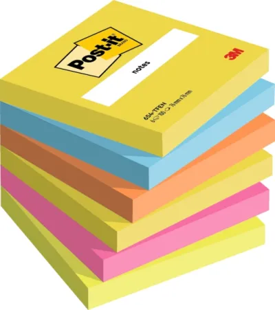 Post-it Pack de 6 Blocs de 100 Notas Adhesivas Reposicionables 76x76mm Colores Surtidos