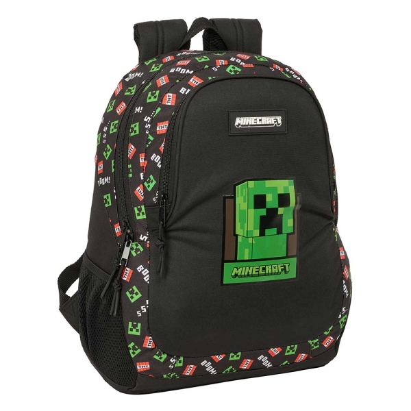 Safta Minecraft Mochila Adaptable A Carro - Portabotellas - Compartimentos Grandes - Tirador Doble - Hombreras Acolchadas - Asa Superior - 23L - 320X160X440Mm - Color Negro