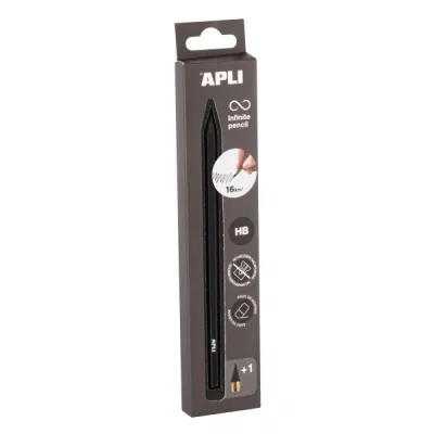 Apli Infinite Pencil HB Con Mina de Recambio y Tapon Protector - Escribe Hasta 16km - Negro