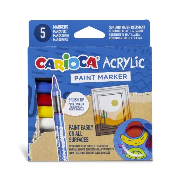Carioca Pack de 5 Marcadores Acrílicos Punta Pincel Tinta a Base de Agua