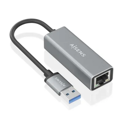 Aisens Conversor USB 3.0 a Ethernet Gigabit 10/100/1000 Mbps - 15cm - Gris