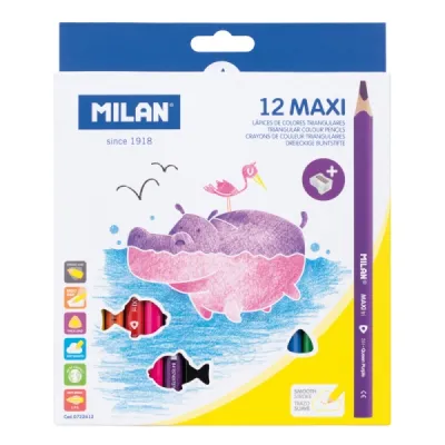 Milan Maxi Pack de 12 Lápices de Colores Hexagonales con Sacapuntas Surtidos