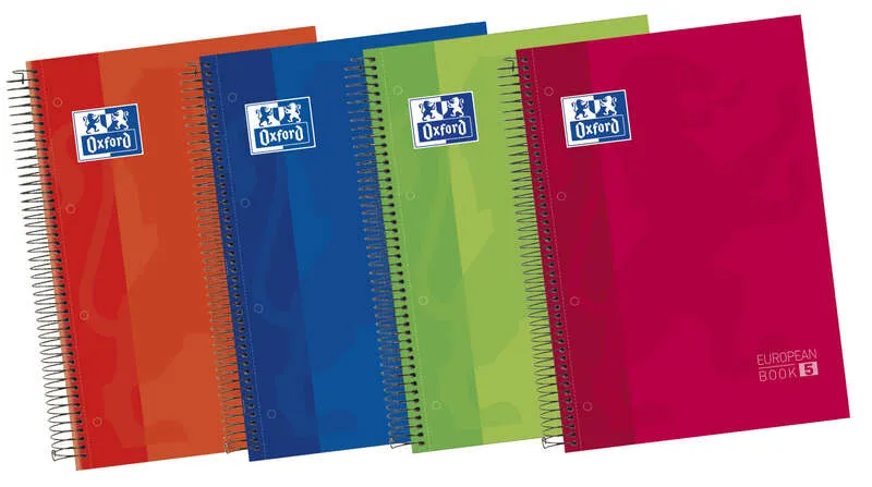Oxford Europeanbook 5 Cuaderno Espiral Formato A4+ Horizontal 1 Linea - 120 Hojas - Tapa Extradura Acabado Brillante - 5 Bandas De Color - Colores Surtidos