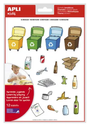 Apli Pack de 276 Gomets Temática Reciclaje - Adhesivo Removible y 100% Reciclables