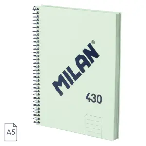 Milan Cuaderno A5 Espiral Tapa Dura Color Menta 80 Hojas 95g Papel a Líneas 7mm