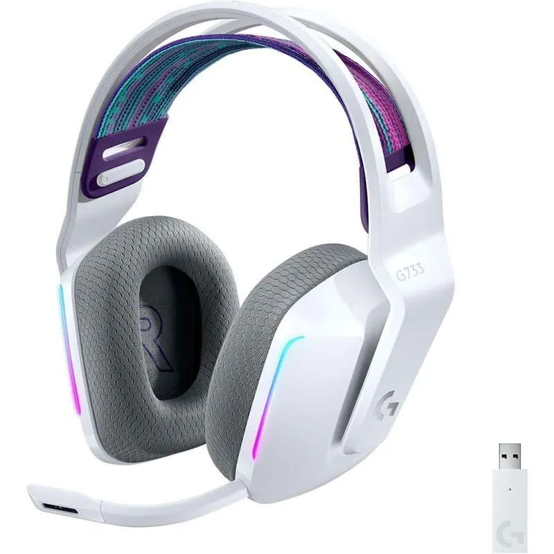 Logitech G733 Auriculares Gaming Inalambricos Dts 7.1 Con Microfono - Tecnologia Lightspeed - Iluminacion Rgb - Autonomia Hasta 29H - Microfono Extraible - Almohadillas Acolchadas - Controles En Auricular - Color Blanco