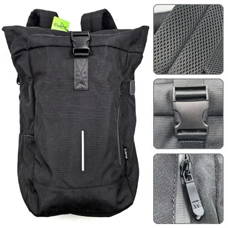 Ewent Ew2536 Trendy Roll Mochila Para Portatil Hasta 17,3" - Imprermeable - Correa Para Trolley - Espalda Y Hombros Transpirables - Bolsillo Trasero Antirobo - Color Negro