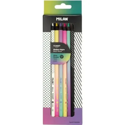 Milan Lápices De Colores Mina Gruesa Sunset Madera Negra Estuche 6 Unidades