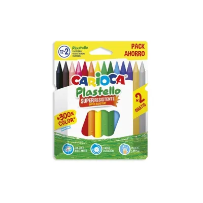 Carioca Plastello Pack de 12+2 Plasticeras Lavables - Colores Brillantes y Fáciles de Afilar