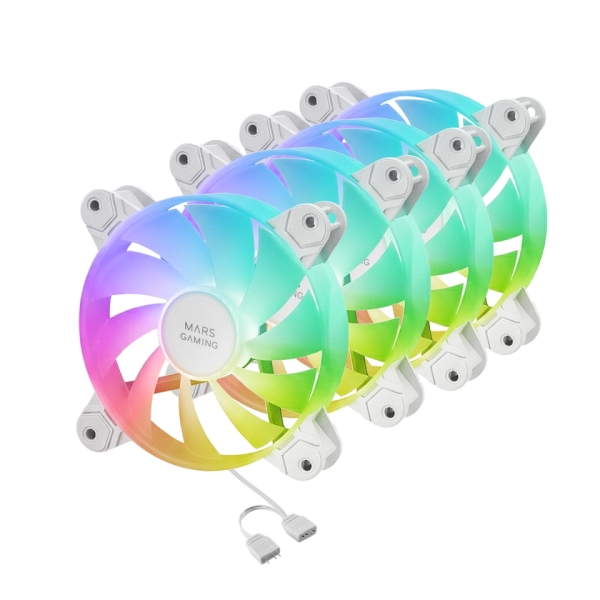 KIT 4xVENTILADOR INTERNO ARGB MARS GAMING MF4AW 120mm SIN MARCO RODAMIENTO FDB BLANCO