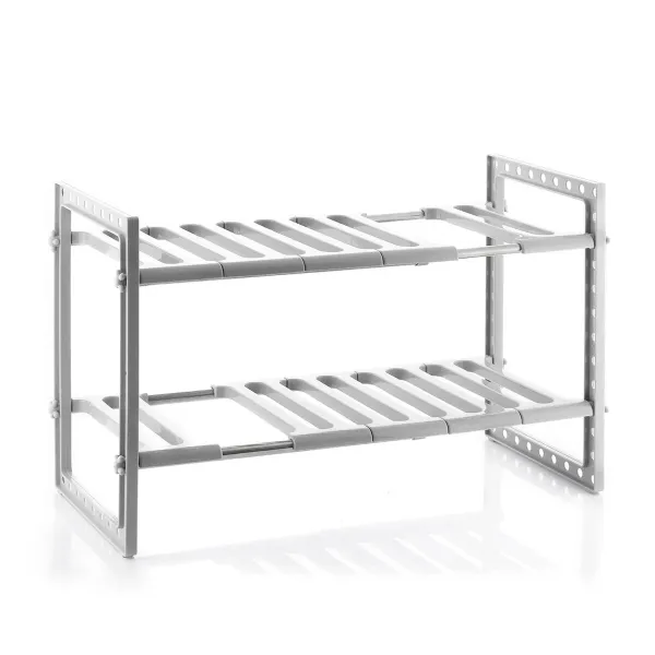Innovagoods Shibblek Estanteria Extensible Para Fregadero - Soporta Hasta 8Kg - Acero Inoxidable - Multifuncion - Altura Ajustable - Facil Limpieza - 37.5-66.5X38X28Cm - Color Gris