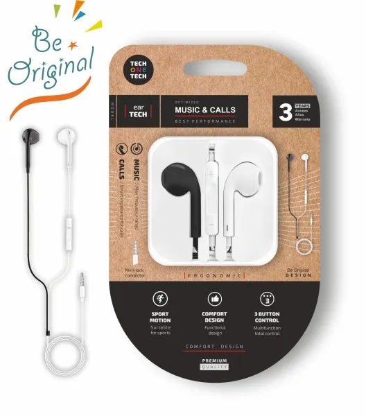 Techonetech Eeartech B&W Be Original Auriculares Intraurales - Microfono Integrado - Mini Jack 3.5Mm - Cable De 1.20M - Blanco/Negro