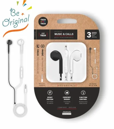 TechOneTech EearTech Auriculares Intraurales B&W con Micrófono y Mini Jack 3.5mm
