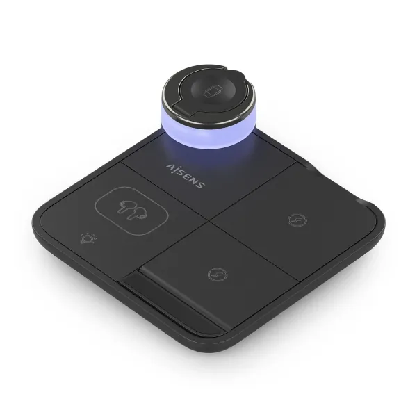 Aisens Cargador Inalambrico 15W - Usb-C - Protocolo Qi - Moviles, Apple Watch Y Auriculares - Proteccion Contra Sobretension, Sobretemperatura Y Sobrecorriente - Color Negro