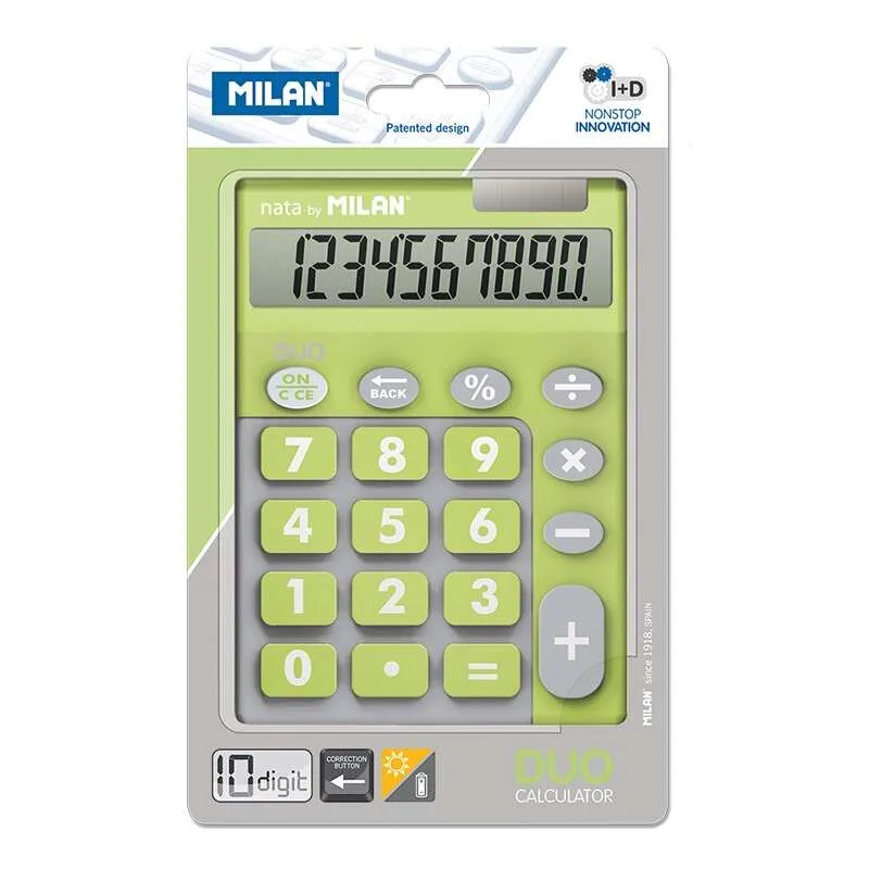 Milan Calculadora de Sobremesa 10 Dígitos con Teclas Grandes y Rectificación de Datos - Verde