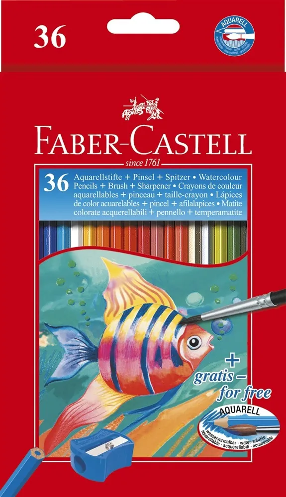 Faber-Castell Classic Colour Acuarelable Pack de 36 Lapices de Colores Hexagonales Acuarelables + Pincel - Resistencia a la Rotura - Colores Surtidos
