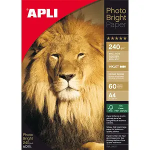 Apli Papel Fotográfico Profesional Photo Bright A4 240g Inkjet 60 Hojas Blanco Brillo