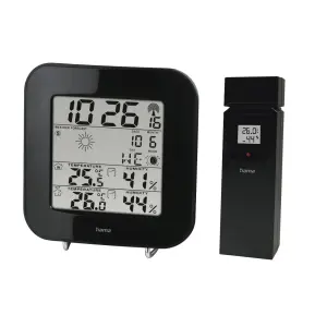 Hama EWS-200 Estación Meteorológica con Reloj, Sensor Exterior y Termómetro, Negro