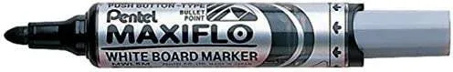 Pentel Maxiflo Rotulador Para Pizarra Blanca - Regulacion Del Flujo De Tinta - Punta Redonda - Ancho De Linea 2,5Mm - 50% De Materiales Reciclados - Color Negro