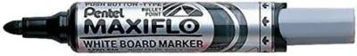 Pentel Maxiflo Rotulador para Pizarra Blanca, Punta Redonda 2.5mm, Color Negro, 50% Reciclado