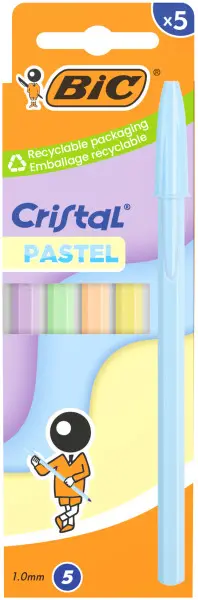 Bic Bolígrafo Cristal Pastel 1.0mm Colores Surtidos Blíster 5 Unidades