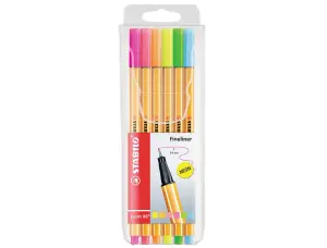 Stabilo Point 88 Pack de 6 Rotuladores Punta Fina 0.4 mm Tinta Agua Colores Neon