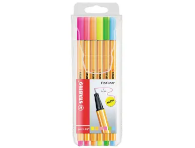 Stabilo Point 88 Pack de 6 Rotuladores Punta Fina 0.4 mm Tinta Agua Colores Neon