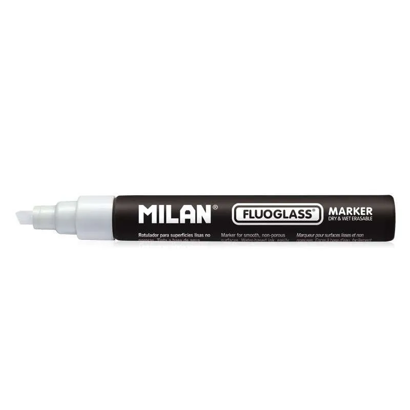 Milan Fluoglass Rotulador Punta Biselada 2-4mm Tinta al Agua Color Blanco
