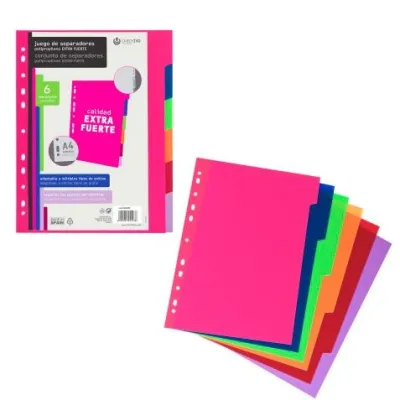 Carchivo Separadores A4 PP Opaco Extra Rígido Multicolor 6 Posiciones