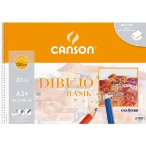 Canson Bloc Dibujo Basik Espiral 20H A3+ 150gr Microperforado con Recuadro Blanco Natural