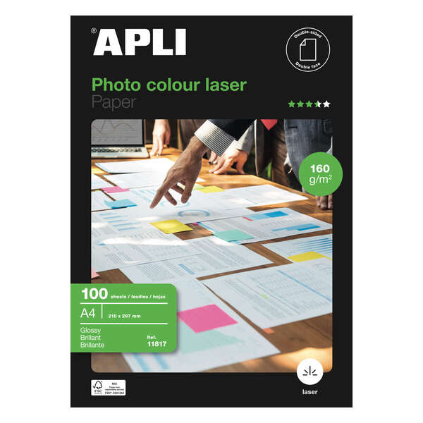 Apli Papel Fotografico Colour Laser A4 160G 100 Hojas