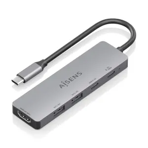 AISENS USB-C Dock 5 En 1, USB-C a HDMI, 2xUSB-A, 1xUSB-C PD, Gris, 15cm