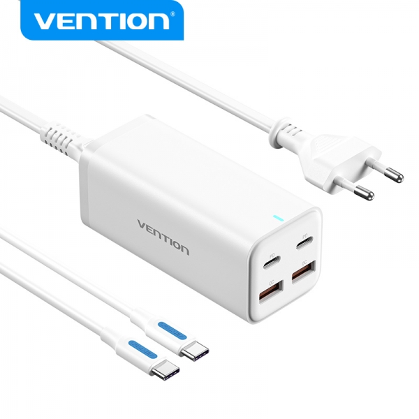 Vention Cargador Gan De Sobremesa 4 Puertos Fbsbg-Eu Pd100W Con Kit De Cable - Eu - Color Blanco