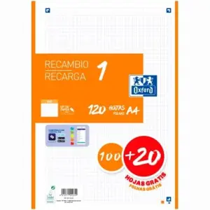 Oxford Recambio Classic 120 Hojas A4 Sueltas 90g 5x5mm 4 Taladros Naranja
