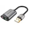 Vention Tarjeta de Sonido USB-A a 2x Jack 3.5 Hembra - Gris