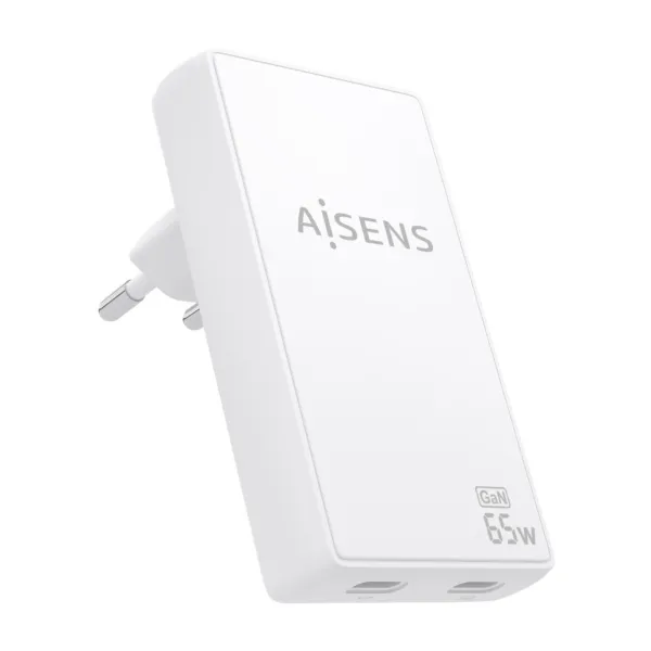 Aisens Cargador Gan Ultra Delgado 65W - 2Xusb-C Pd3.0 Qc4.0 - Tecnologia Ai - Color Blanco