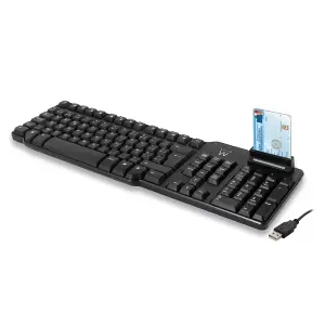 Ewent Teclado USB QWERTY IT con Lector de Tarjetas - Cable de 1.5m - Negro