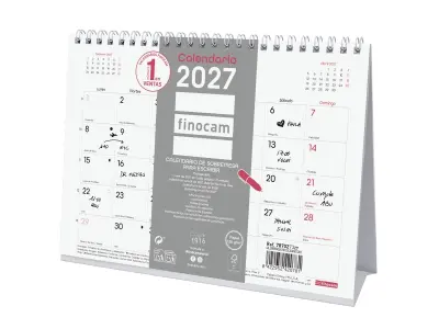 Finocam Calendario de Sobremesa Anual 2027 Mes Vista S 210x150mm Espiral Doble Blanco