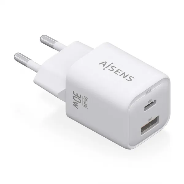 Aisens Cargador Gan Usb-C 30W - Alta Eficiencia Energetica - Diseño Elegante Y Moderno - Tecnologia Ai - Carga Rapida Y Segura - Proteccion Contra Sobrecarga Y Cortocircuito
