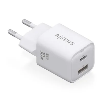 Aisens Cargador Gan USB-C 30W - Alta Eficiencia Energetica - Diseño Elegante y Moderno - Tecnologia AI - Carga Rapida y Segura - Proteccion contra Sobrecarga y Cortocircuito