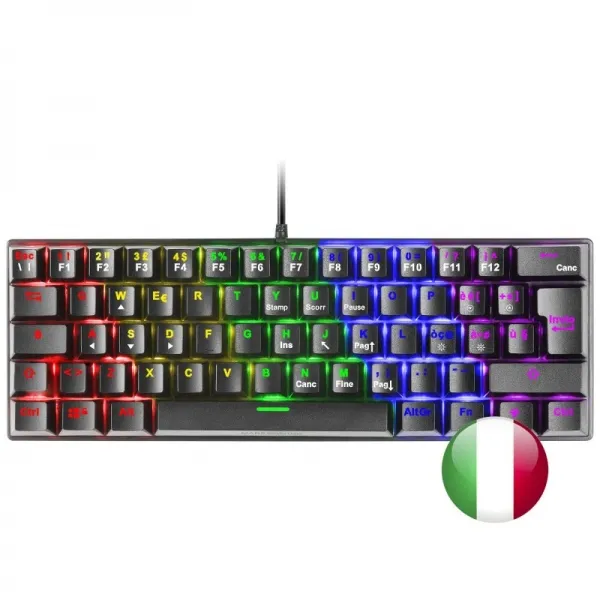 Mars Gaming Mk60 Teclado Gaming Mecanico - Ultra-Compacto 60% - Switches Antipolvo - Iluminacion Rgb - Teclas Imborrables - Anti-Ghosting Avanzado - Multiplataforma - Italiano - Color Negro