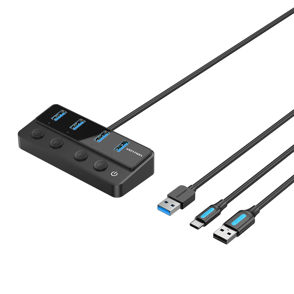 Vention HUB 4 en 1 USB 3.0 a 4xUSB/USB-C PD Incluye Cable Carga USB Macho - USB-C - Color Negro