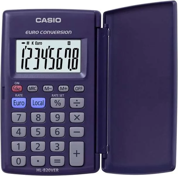 Casio HL820VER Calculadora con Tapa y Conversor de Euros, Pantalla LCD 8 Dígitos, Azul
