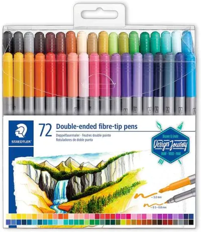 Staedtler 3200 Pack de 72 Rotuladores Doble Punta Colores Surtidos Resistente a la Presión