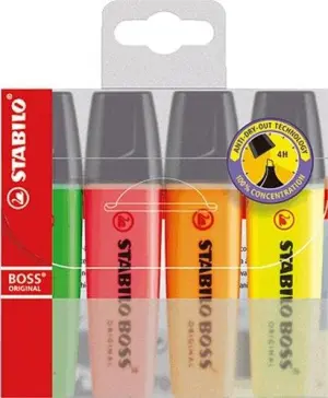 Stabilo Boss 70 Pack de 4 Marcadores Fluorescentes Recargables Tinta a Base de Agua