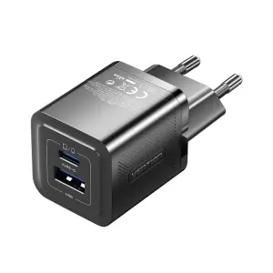 Vention Cargador de Pared GaN 30W con 2 Puertos USB (C+A) - Carga Rápida EU - Negro