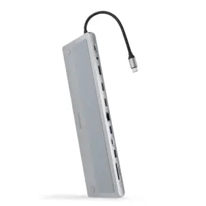 Nanocable HUB USB-C 11 en 1 con 3 x USB-A 3.0, 2 x HDMI 4K, DisplayPort 4K, RJ45 y Audio - Aluminio Gris