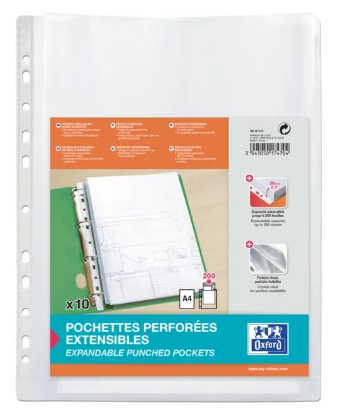 Oxford Funda Multitaladro A4 200 Micras Gran Capacidad Blister 10 Unidades